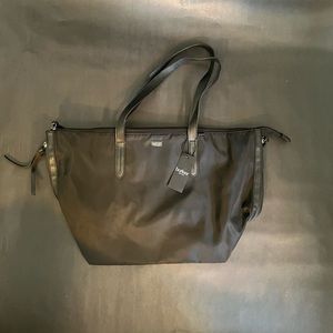 Botkier New York Black Large Tote Nylon Vegan Leather Trim Zipper Bag